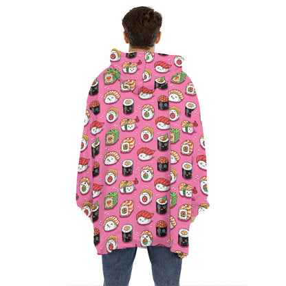 Cute Sushi And Rolls Pattern Print Hoodie Blanket