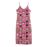 Cute Sushi And Rolls Pattern Print Jersey Midi Cami Dress
