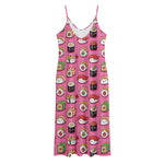 Cute Sushi And Rolls Pattern Print Jersey Midi Cami Dress
