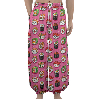 Cute Sushi And Rolls Pattern Print Lantern Pants