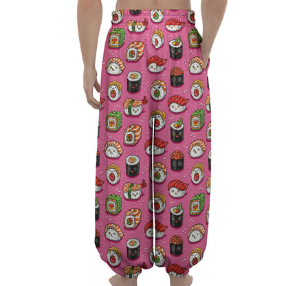 Cute Sushi And Rolls Pattern Print Lantern Pants