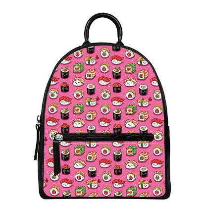 Cute Sushi And Rolls Pattern Print Leather Backpack