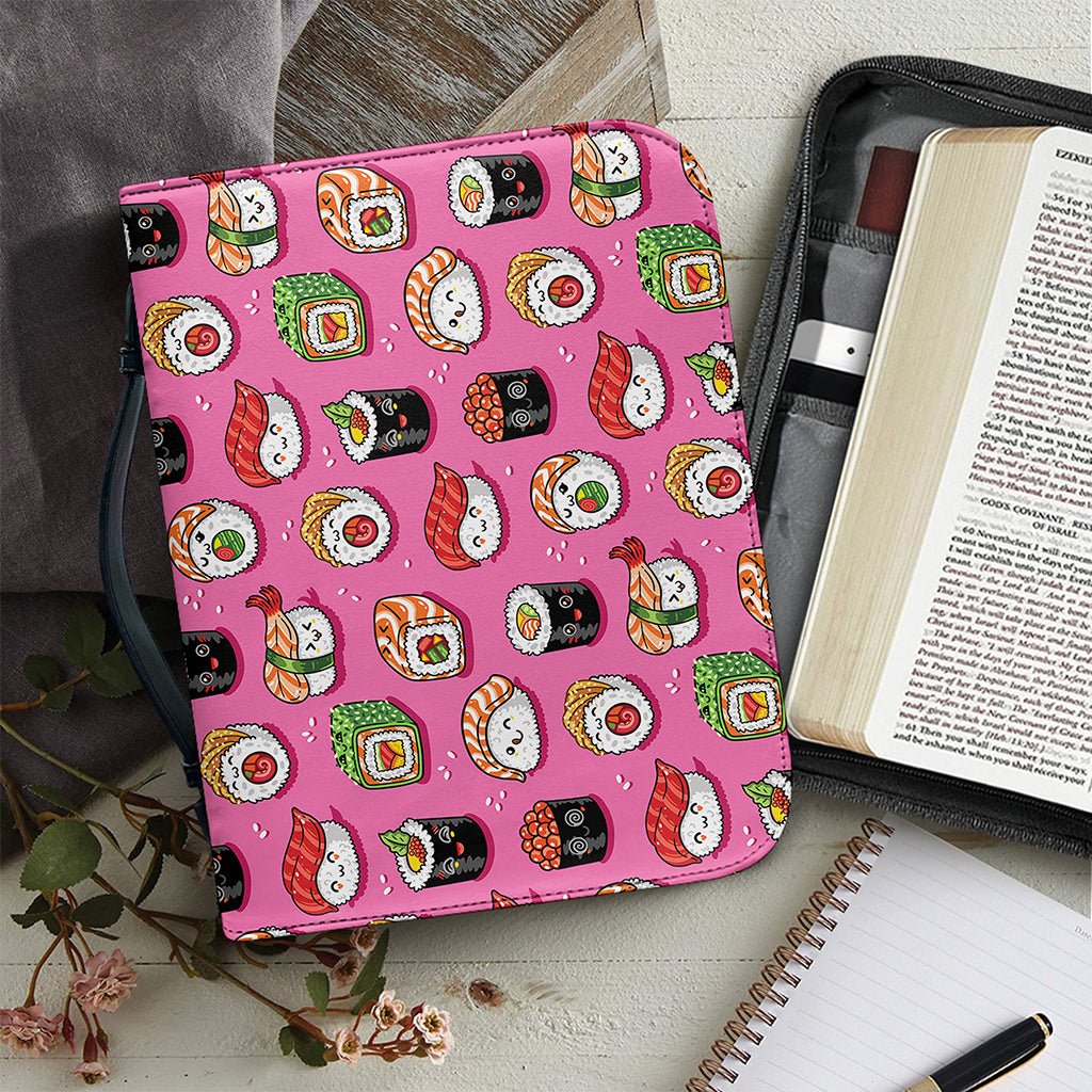 Cute Sushi And Rolls Pattern Print Leather Bible Cover