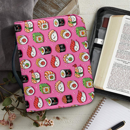 Cute Sushi And Rolls Pattern Print Leather Bible Cover