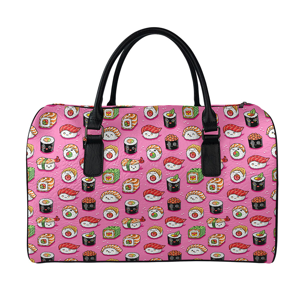Cute Sushi And Rolls Pattern Print Leather Duffle Bag
