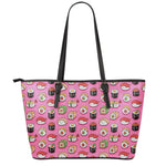 Cute Sushi And Rolls Pattern Print Leather Tote Bag