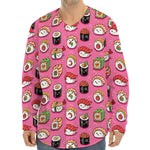 Cute Sushi And Rolls Pattern Print Long Sleeve Baseball Jersey