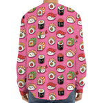Cute Sushi And Rolls Pattern Print Long Sleeve Baseball Jersey