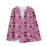 Cute Sushi And Rolls Pattern Print Long Sleeve Short Coat