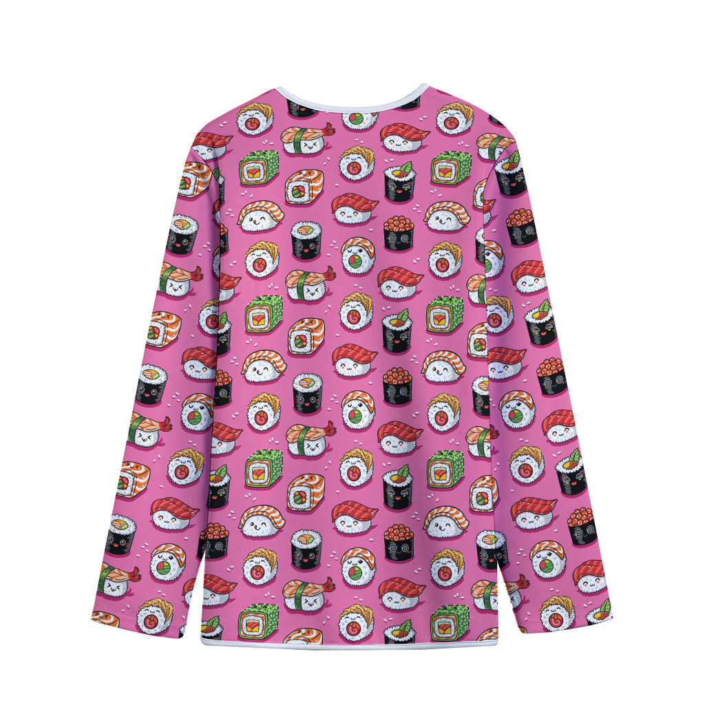 Cute Sushi And Rolls Pattern Print Long Sleeve Short Coat