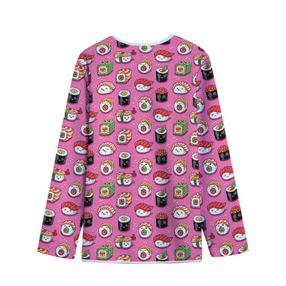 Cute Sushi And Rolls Pattern Print Long Sleeve Short Coat