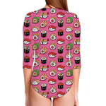 Cute Sushi And Rolls Pattern Print Long Sleeve Swimsuit