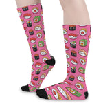 Cute Sushi And Rolls Pattern Print Long Socks