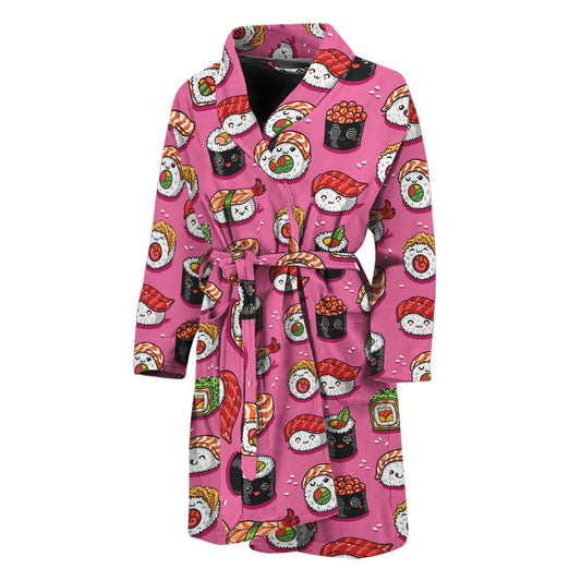 Cute Sushi And Rolls Pattern Print Men's Bathrobe