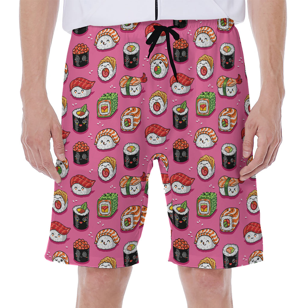 Cute Sushi And Rolls Pattern Print Men's Beach Shorts