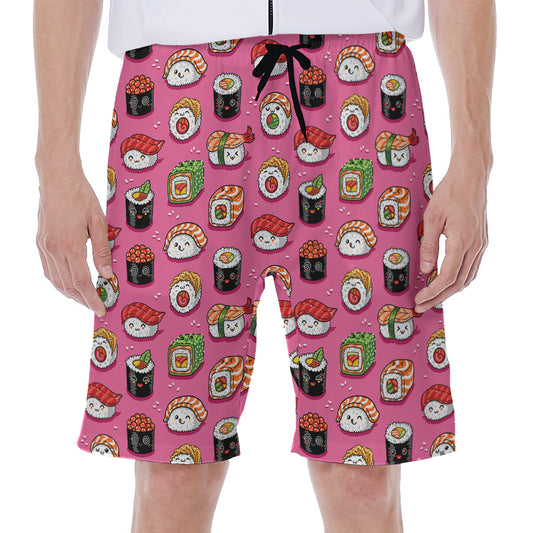 Cute Sushi And Rolls Pattern Print Men's Beach Shorts