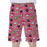 Cute Sushi And Rolls Pattern Print Men's Beach Shorts