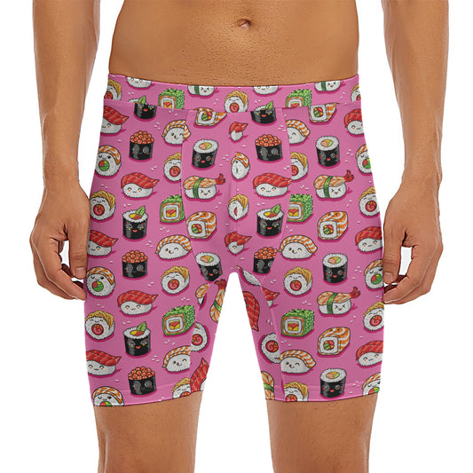 Cute Sushi And Rolls Pattern Print Men's Long Boxer Briefs