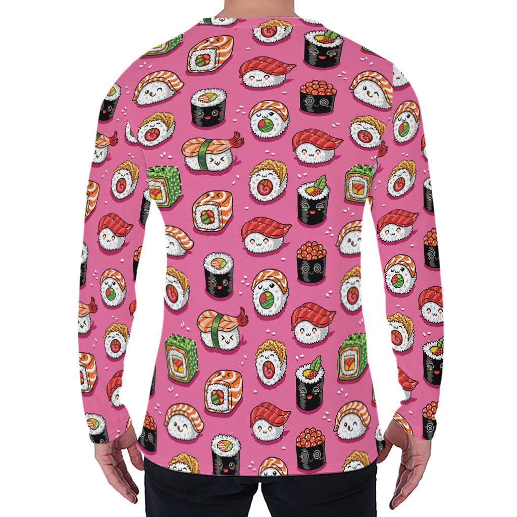 Cute Sushi And Rolls Pattern Print Men's Long Sleeve T-Shirt
