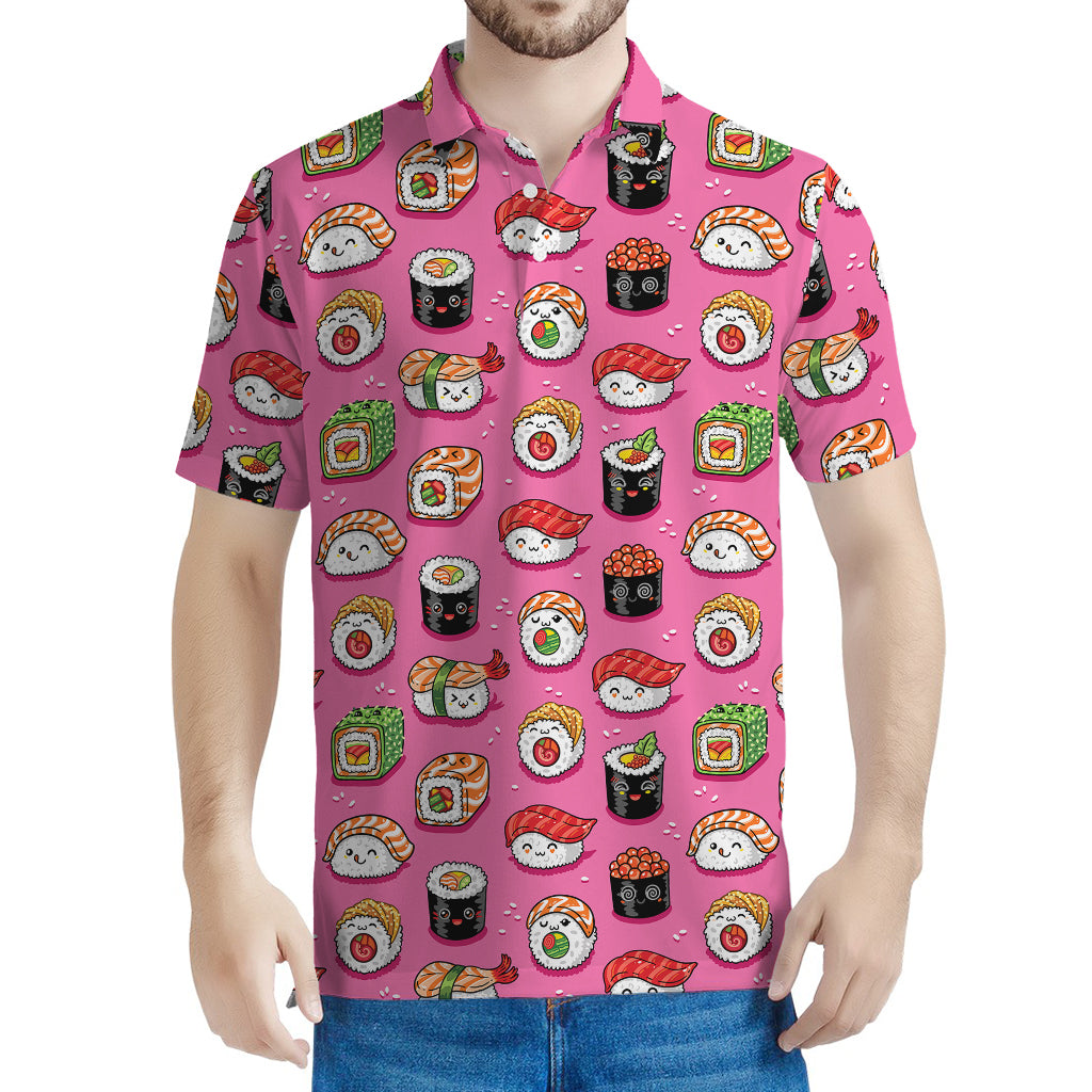 Cute Sushi And Rolls Pattern Print Men's Polo Shirt