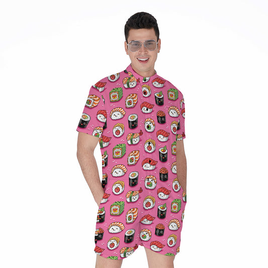 Cute Sushi And Rolls Pattern Print Men's Rompers