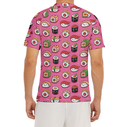 Cute Sushi And Rolls Pattern Print Men's Short Sleeve Rash Guard