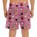 Cute Sushi And Rolls Pattern Print Men's Split Running Shorts