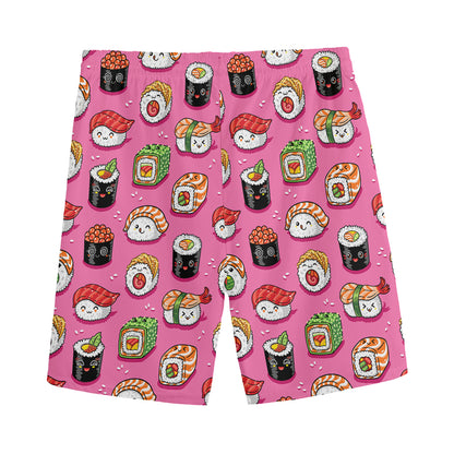 Cute Sushi And Rolls Pattern Print Men's Sports Shorts