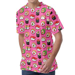 Cute Sushi And Rolls Pattern Print Men's Velvet T-Shirt