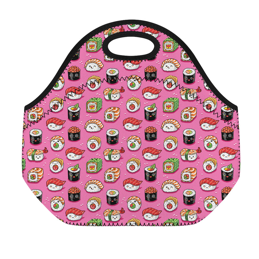 Cute Sushi And Rolls Pattern Print Neoprene Lunch Bag
