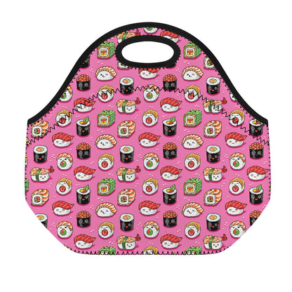 Cute Sushi And Rolls Pattern Print Neoprene Lunch Bag