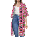 Cute Sushi And Rolls Pattern Print Open Front Beach Cover Up