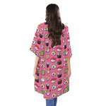 Cute Sushi And Rolls Pattern Print Open Front Beach Cover Up