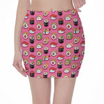 Cute Sushi And Rolls Pattern Print Pencil Mini Skirt