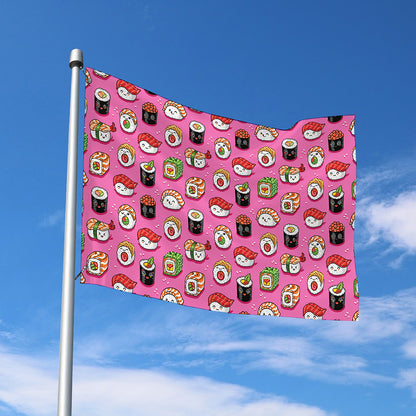 Cute Sushi And Rolls Pattern Print Polyester Flag