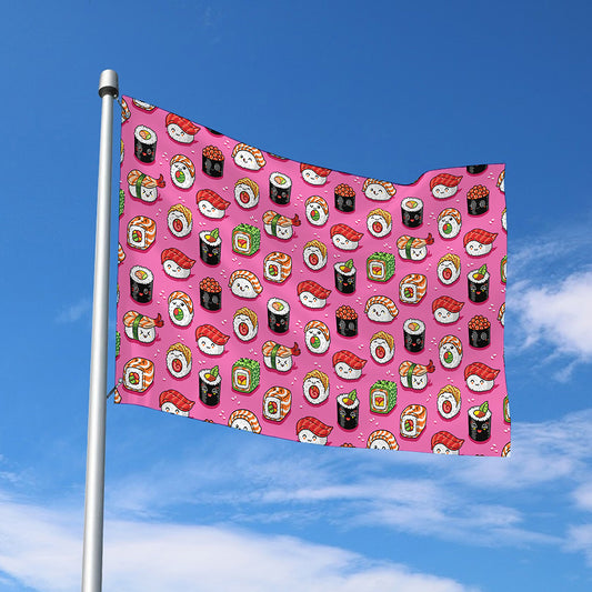 Cute Sushi And Rolls Pattern Print Polyester Flag