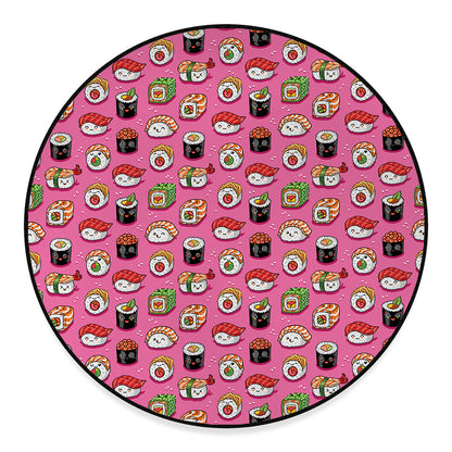 Cute Sushi And Rolls Pattern Print Round Floor Mat