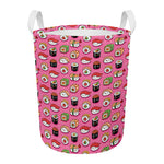 Cute Sushi And Rolls Pattern Print Round Laundry Basket