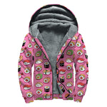 Cute Sushi And Rolls Pattern Print Sherpa Lined Zip Up Hoodie