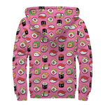 Cute Sushi And Rolls Pattern Print Sherpa Lined Zip Up Hoodie