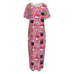 Cute Sushi And Rolls Pattern Print Short Sleeve Long Nightdress