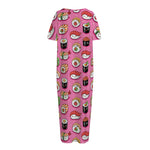 Cute Sushi And Rolls Pattern Print Short Sleeve Long Nightdress