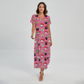 Cute Sushi And Rolls Pattern Print Short Sleeve Maxi Dress