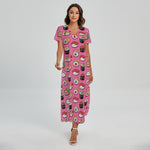 Cute Sushi And Rolls Pattern Print Short Sleeve Maxi Dress