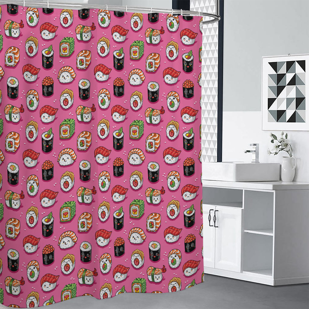 Cute Sushi And Rolls Pattern Print Shower Curtain