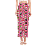 Cute Sushi And Rolls Pattern Print Side Slit Maxi Skirt