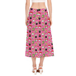 Cute Sushi And Rolls Pattern Print Side Slit Midi Skirt