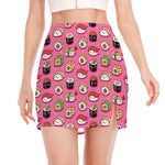 Cute Sushi And Rolls Pattern Print Side Slit Mini Skirt