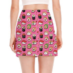 Cute Sushi And Rolls Pattern Print Side Slit Mini Skirt