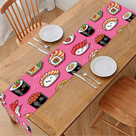 Cute Sushi And Rolls Pattern Print Table Runner